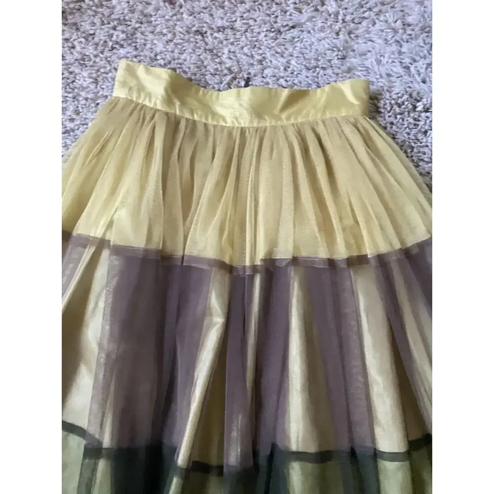 twelve by Princess tulle skirt Women xs stripe olive yellow Flare High Rise - Picture 6 of 11